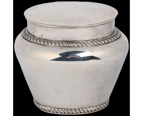 An Edwardian silver baluster tea caddy, Sibray, Hall &amp; Co Ltd, London 1908, oval form with gadrooned rim, 9cm, 6oz Condit