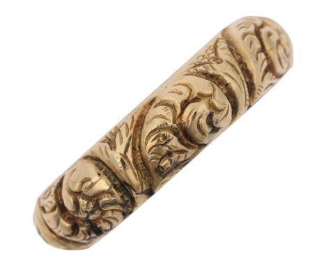 A 19th century foliate wedding band ring, apparently unmarked, band width 5.6mm, size R, 3.4g Condition Report: No damage or 