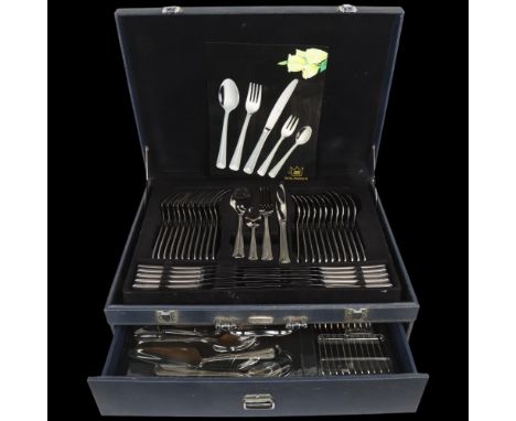 SBS SOLINGEN - a German chrome and nickel plated stainless steel canteen of cutlery for 12 people, including dinner knives an