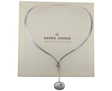 GEORG JENSEN - a Danish modernist sterling silver plain form pendant neck torque, designed by Vivianna Torun Bulow-Hube, pend