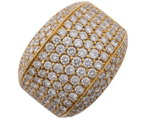 DEFRED - a large modern 18ct gold pave diamond band ring, set with modern round brilliant-cut diamonds, total diamond content