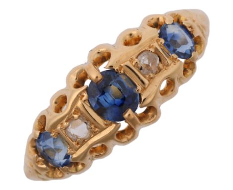 An early 20th century 18ct gold graduated five stone sapphire and diamond half hoop ring, maker HG&amp;S, Birmingham 1919, se