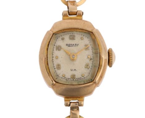 ROTARY - a lady's 9ct gold mechanical wristwatch, circa 1960s, silvered dial with gilt eighthly Arabic numerals and lance han