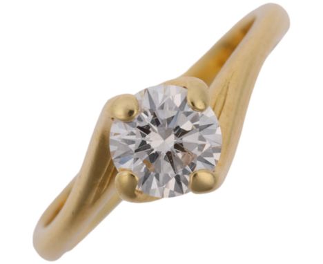 An 18ct gold 0.6ct solitaire diamond ring, crossover claw set with modern round brilliant-cut diamond, colour approx H/I, cla