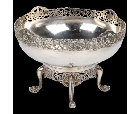 A George V Irish silver Celtic Revival pedestal bowl and stand, Edward &amp; Sons, Dublin 1918, circular form, with pierced C