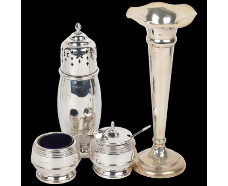 Various silver, including 2-piece cruet set, sugar caster and bud vase, 2.3oz weighable Condition Report: Lot sold as seen un