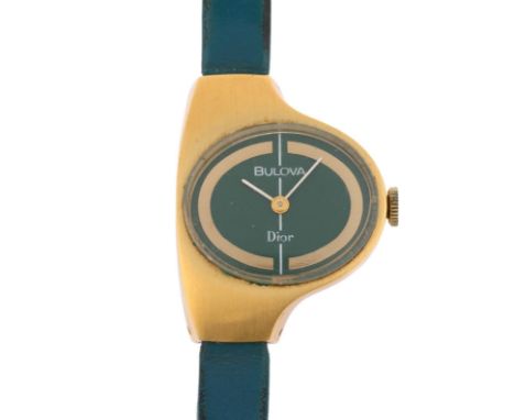 CHRISTIAN DIOR for BULOVA - a lady's Vintage gold plated stainless steel mechanical wristwatch, circa 1970s, green dial with 