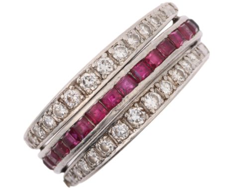 An Art Deco 'Day And Night' swivel eternity ring, half of central band channel set with calibre-cut rubies and other half wit