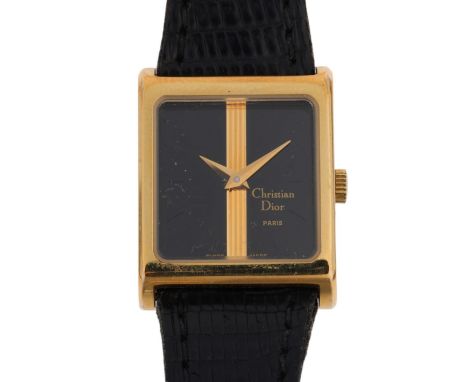 CHRISTIAN DIOR for WITTNAUER - a lady's Vintage gold plated stainless steel mechanical wristwatch, black and gilt fluted dial
