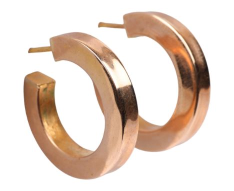 A pair of 9ct rose gold hoop earrings, with stud fittings, 23.2mm, 4.3g Condition Report: No damage or repair, only light sur