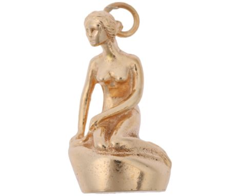 A Danish modernist 14ct gold figural Little Mermaid charm/pendant, Bernhard Hertz, 23.9mm, 8.9g Condition Report: No damage o
