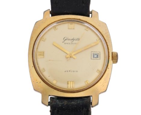 GLASHUTTE - a gold plated stainless steel Spezimatic automatic calendar wristwatch, circa 1960s, silvered dial with applied f