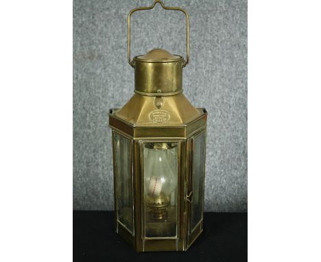 A brass Davey and Co oil lamp. H.52cm. 