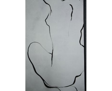 A large decorative framed print. A study of a female nude printed on canvas. Unsigned. H.124 W.83cm. 