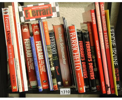 Shelf of Ferrari related books, mainly hard back. P&amp;P Group 3 (£25+VAT for the first lot and £5+VAT for subsequent lots) 