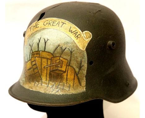 WWI German M16 Stahlhelm with post war memorial painting. P&amp;P Group 2 (£18+VAT for the first lot and £3+VAT for subsequen
