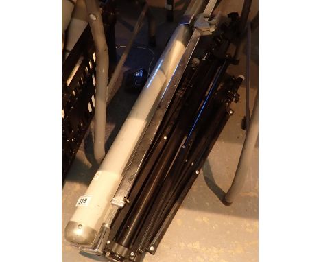 Four tubular steel photographic tripods and a projector screen. Not available for in-house P&amp;P, contact Paul O'Hea at Mai