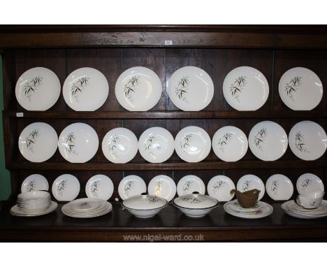 A Royal Doulton bamboo pattern Dinner Service comprising dinner, breakfast, side and tea plates, vegetable dishes, meat platt
