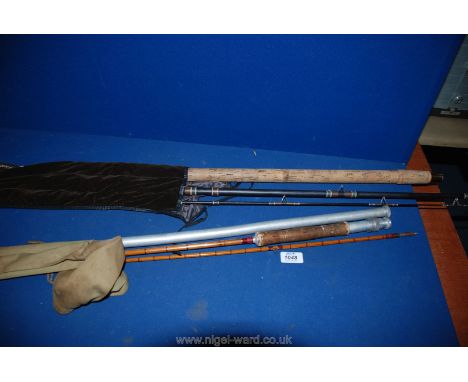 A cane Fishing Rod with extension and bag by Rudge & Son, Redditch and a multi- section light float Lexicon Match fishing Rod