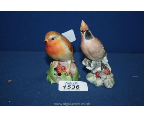 A Royal Worcester Robin 3197 together with a Royal Worcester Waxwing 3648 (beak a/f)