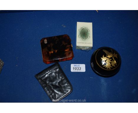 A faux Tortoiseshell Cigarette Case with gilt initials, leather key pouch, lacquer trinket box and a small unopened 'Chypre d