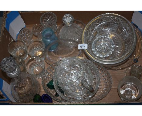 A quantity of Glass including Water Jug, Tumblers, Decanter, Blue & Green Eye Baths, etc.