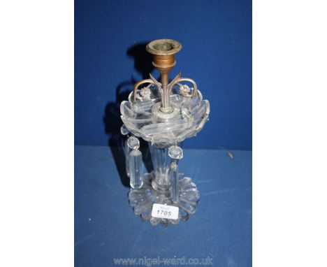 A glass and gilt metal Candlestick with lustres (as found)