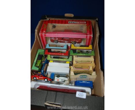 A box of model cars including Tonika, Porsche 959, a Matchbox 1938 Lagonda drophead Coupe, 1928 Mercedes SS Coupe, etc.