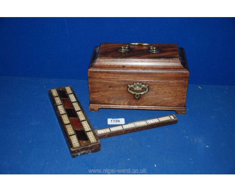 An old Inlaid Cribbage Score Marker & a Mahogany Box with a brass handle (for restoration)