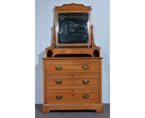 Victorian satin walnut dressing table, bevelled mirror back, with two raised trinket drawers, base fitted with three drawers,