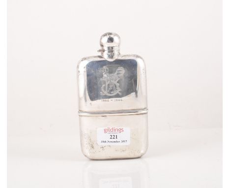 Edwardian silver hip flask, London 1920, engraved monogram and date, 15cm.