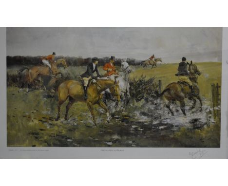 After Michael Lyne, The Muddy Gateway, signed limited edition colour print, 266/399, 34cm x 54cm, together with The Huntsman,
