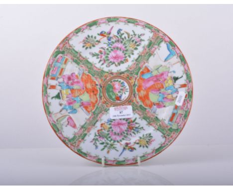 Cantonese porcelain plate, reserves painted in coloured enamels, diameter 26cm, a Chinese yellow ground ginger jar, a Japanes