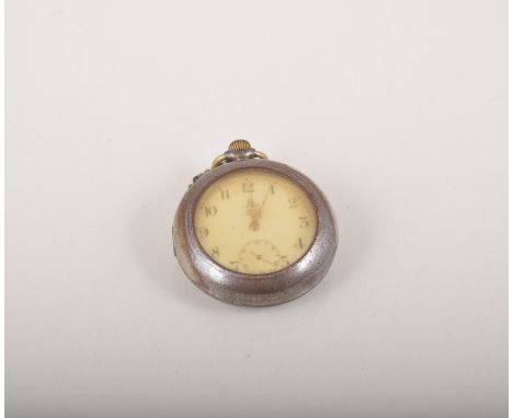 Omega yellow and white metal pocket watch, white enamel dial with subsidiary second dial, keyless lever movement, diameter 5c