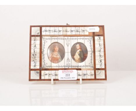 Pair of reproduction oval portrait miniatures, Napoleon and Josephine in a segmented frame, 16cm overall.