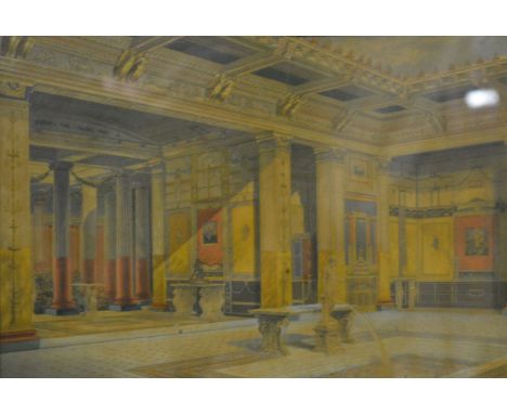 George Baxter, The Pompeian Court, a Baxter print, 19cm x 28cm and a small watercolour study of Roman Ruins, (2).