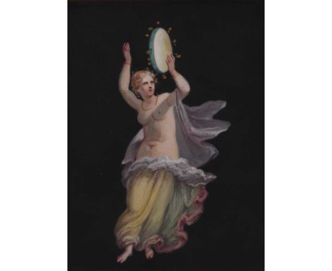 A Pair of Classical Maidens, one playing a tambourine, the other holding a basket on her head and a floral wand in her left h