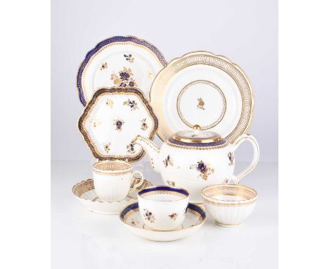 A collection of Caughley porcelain, 18th century, comprising a 'Dresden Flowers' plate, S mark, 20.1cm diameter; a 'Gold Star