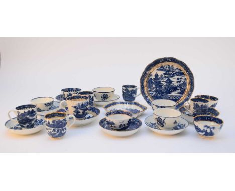 An assorted collection of Caughley blue and white porcelain, 18th century, comprising the following in the Pagoda pattern: a 