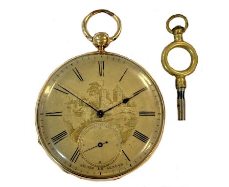 circa 1860, the signed silvered dial, 40mm diameter, with black Roman numerals, blued spade hands, subsidiary seconds registe