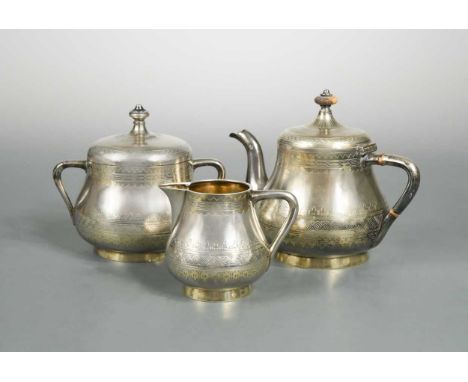 the teapot and milk jug with possible mark of Antip Ivanovich Kuzmichev, assayed by Alexander Vasilyevich Romanov, Moscow 188