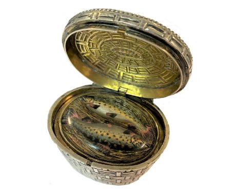 mark of Thomas Johnson II, London 1882, of oval form and designed as a fisherman’s creel, chased and engraved to represent wi