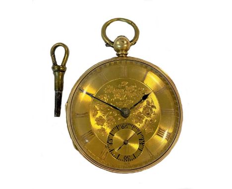circa 1845, the gilt floral dial, 45mm diameter, with gold coloured Roman numerals, blued spade hands, subsidiary seconds reg