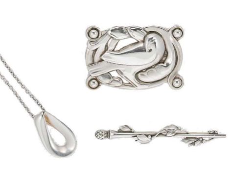 first, an Infinity Pendant, designed by Regitze Overgaard for Georg Jensen, length 3.1cm, width 1.9cm, stamped reference 452B