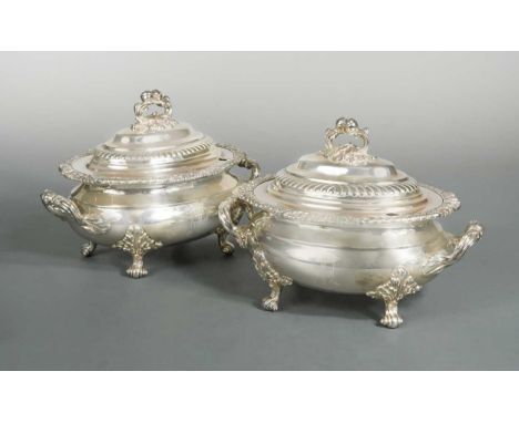 mark of Elkington &amp; Co., Birmingham 1909, in the Georgian style, each of oval form with shell and gadroon rim and two orn
