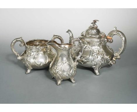 mark of Mappin Brothers (Edward & Joseph Mappin), London 1863, the teapot of circular bulbous form, the sides decorated with 