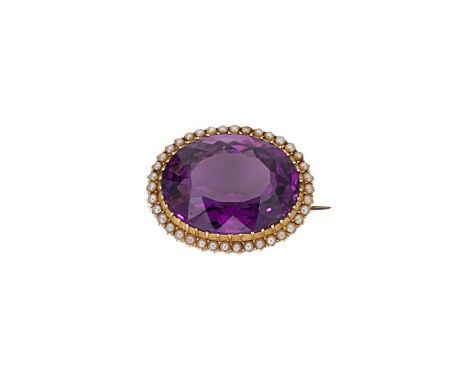 central oval faceted amethyst, approximately 24 x 19.1mm, estimated approximate weight 33.00ct, surrounded by a border of cut