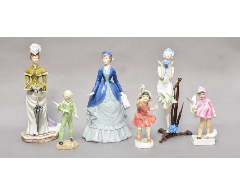 A collection of Royal Worcester figures comprising: "Cornflower", "Melanie", "Autumn Song", "Peace", "Let's Run" and "Little 