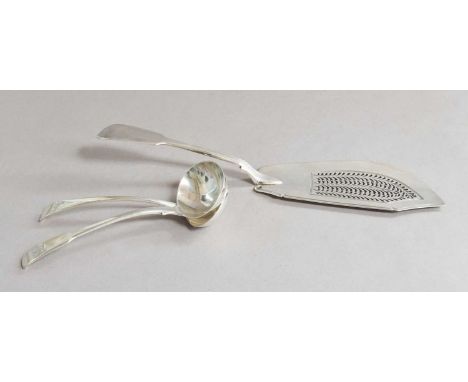 A George IV Silver Fish-Slice and two George III Silver Sauce-Ladles, the fish-slice by William Eley and William Fearn, Londo