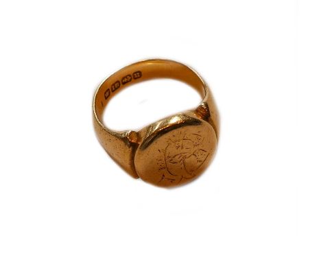 An 18 carat gold signet ring, finger size PGross weight 15.9 grams.